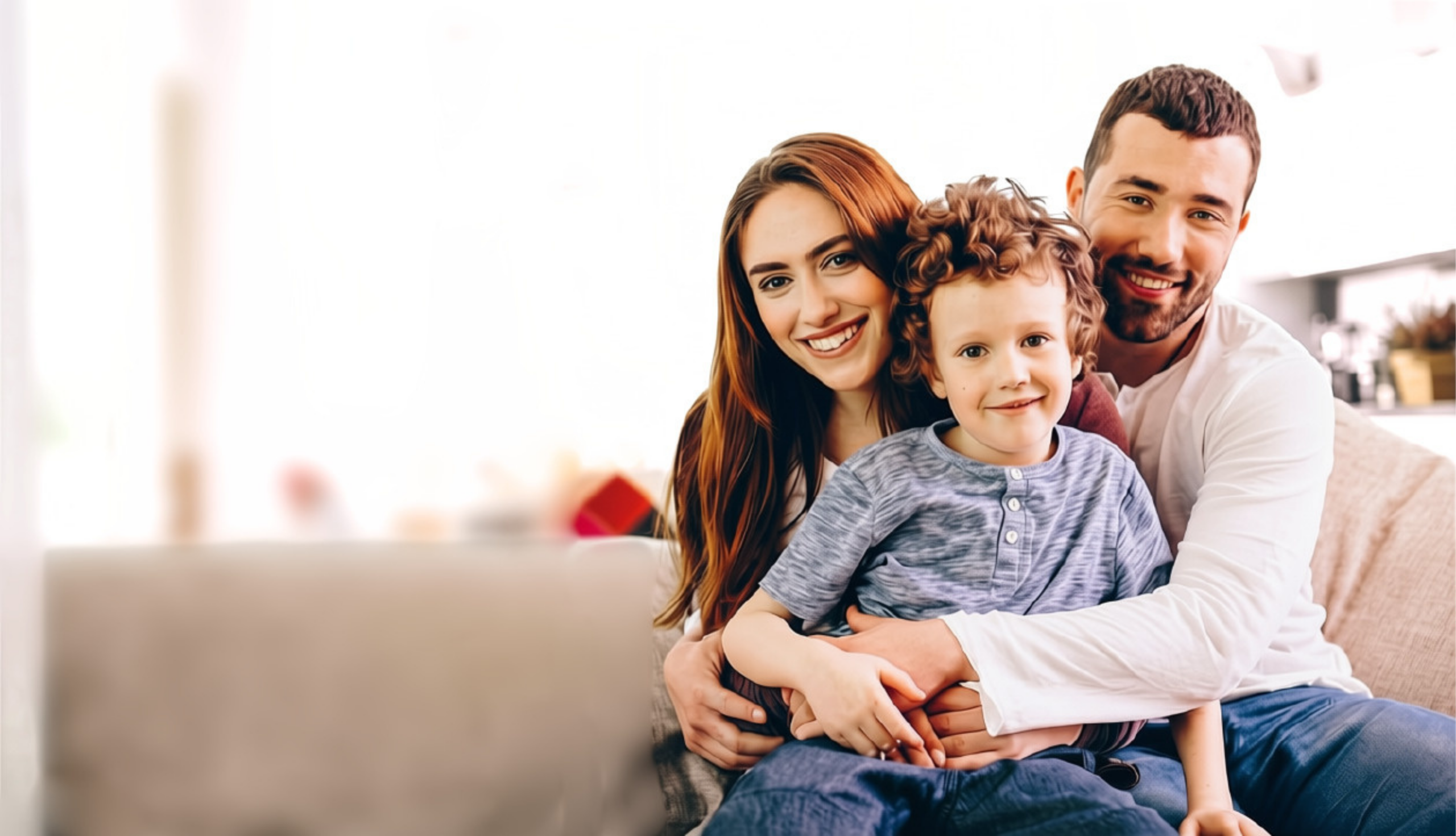 Family sitting on couch